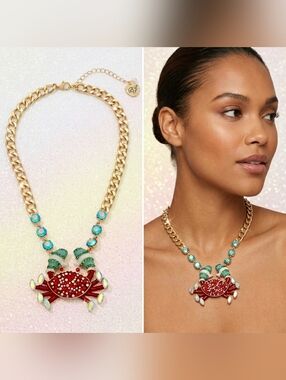 Betsey Johnson Gold-Tone Red Crab Pendant Necklace with Turquoise Accents